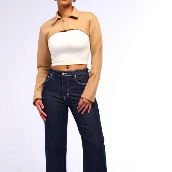 Callie Lives Miz Yuki Crop Bolero Working Tan Shacket Jacket L 1X - Picture 5 of 10